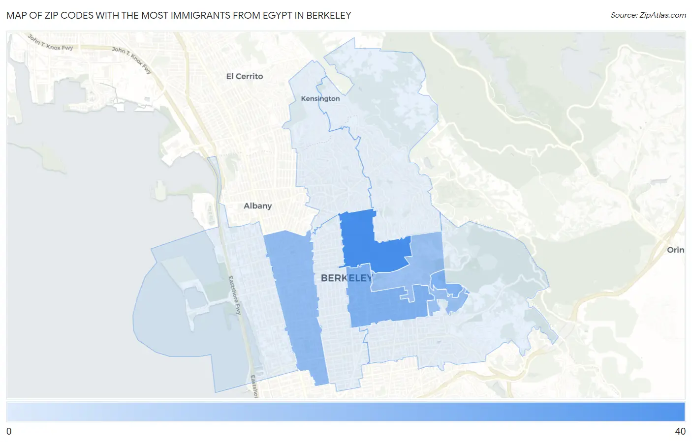 Zip Codes with the Most Immigrants from Egypt in Berkeley Map
