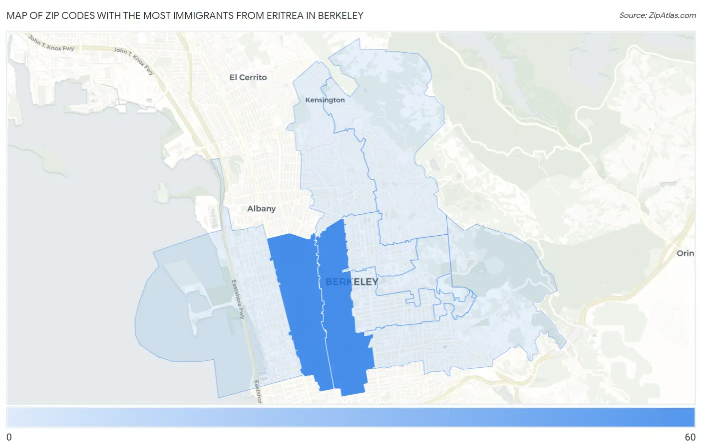 Zip Codes with the Most Immigrants from Eritrea in Berkeley Map
