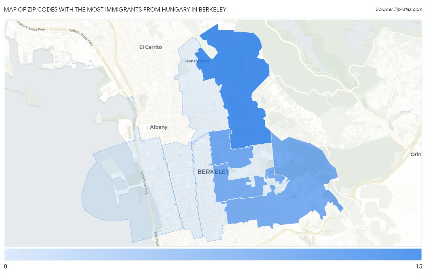 Zip Codes with the Most Immigrants from Hungary in Berkeley Map