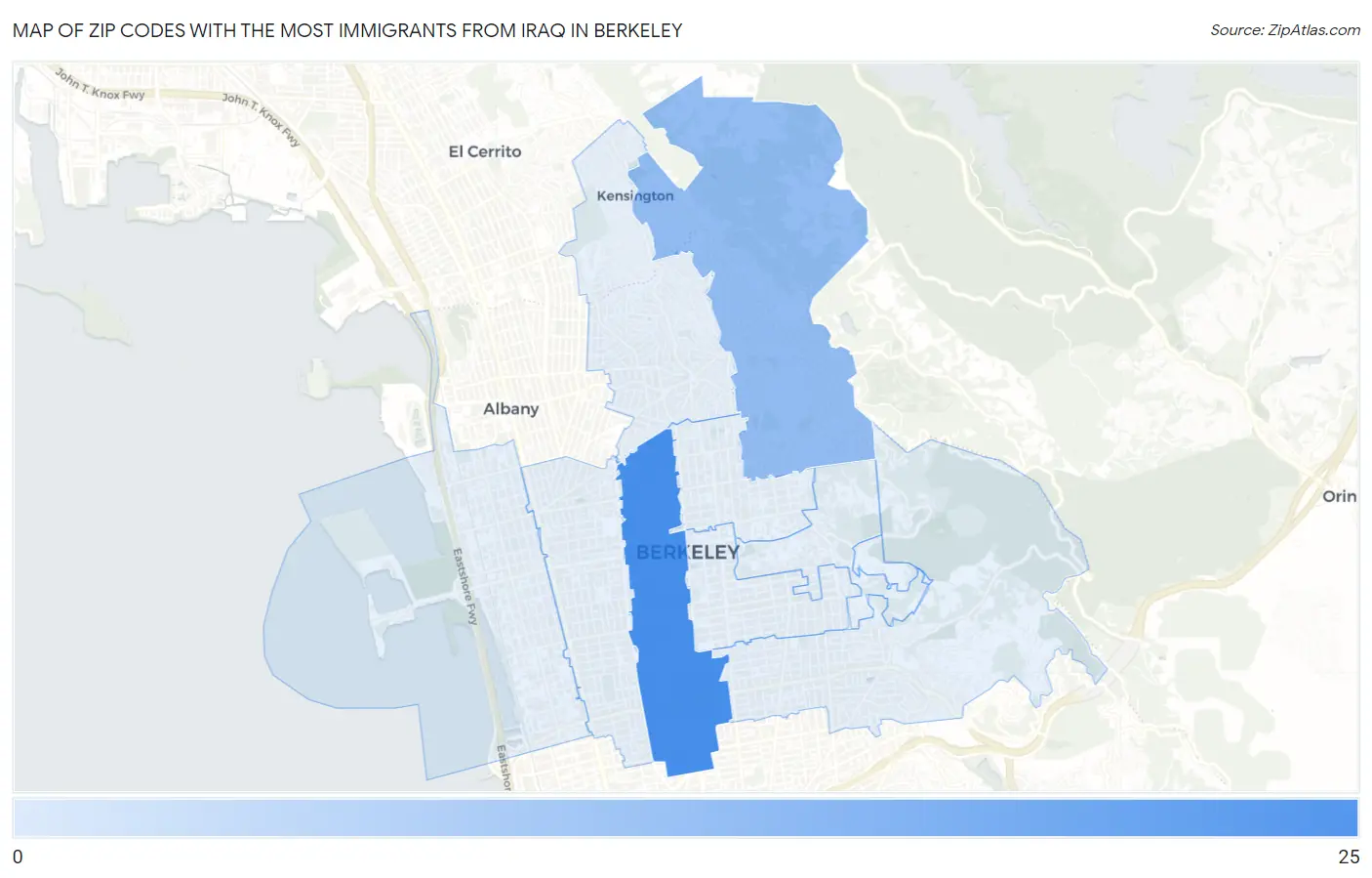 Zip Codes with the Most Immigrants from Iraq in Berkeley Map