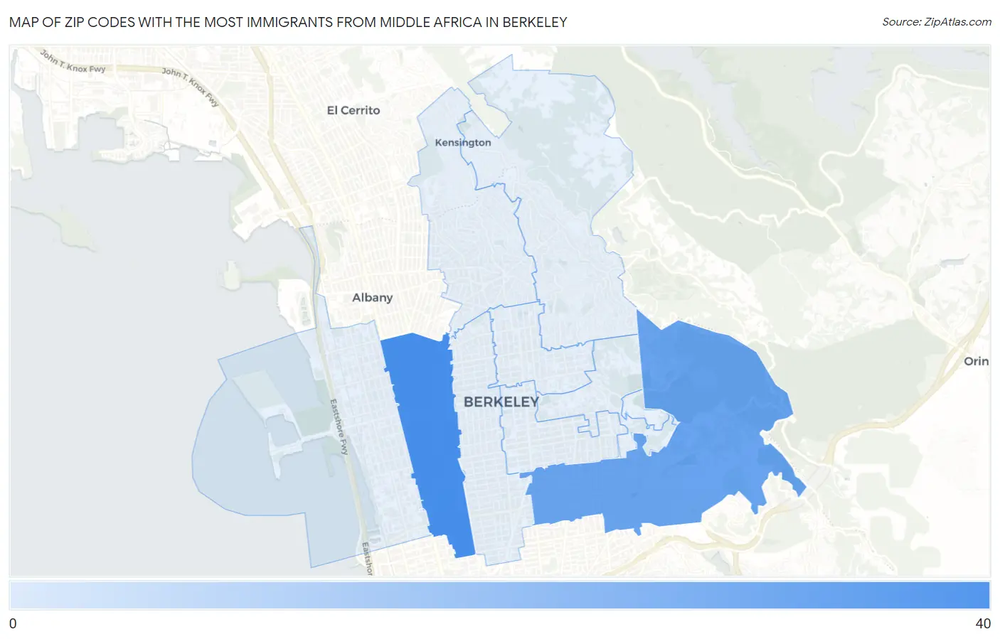 Zip Codes with the Most Immigrants from Middle Africa in Berkeley Map