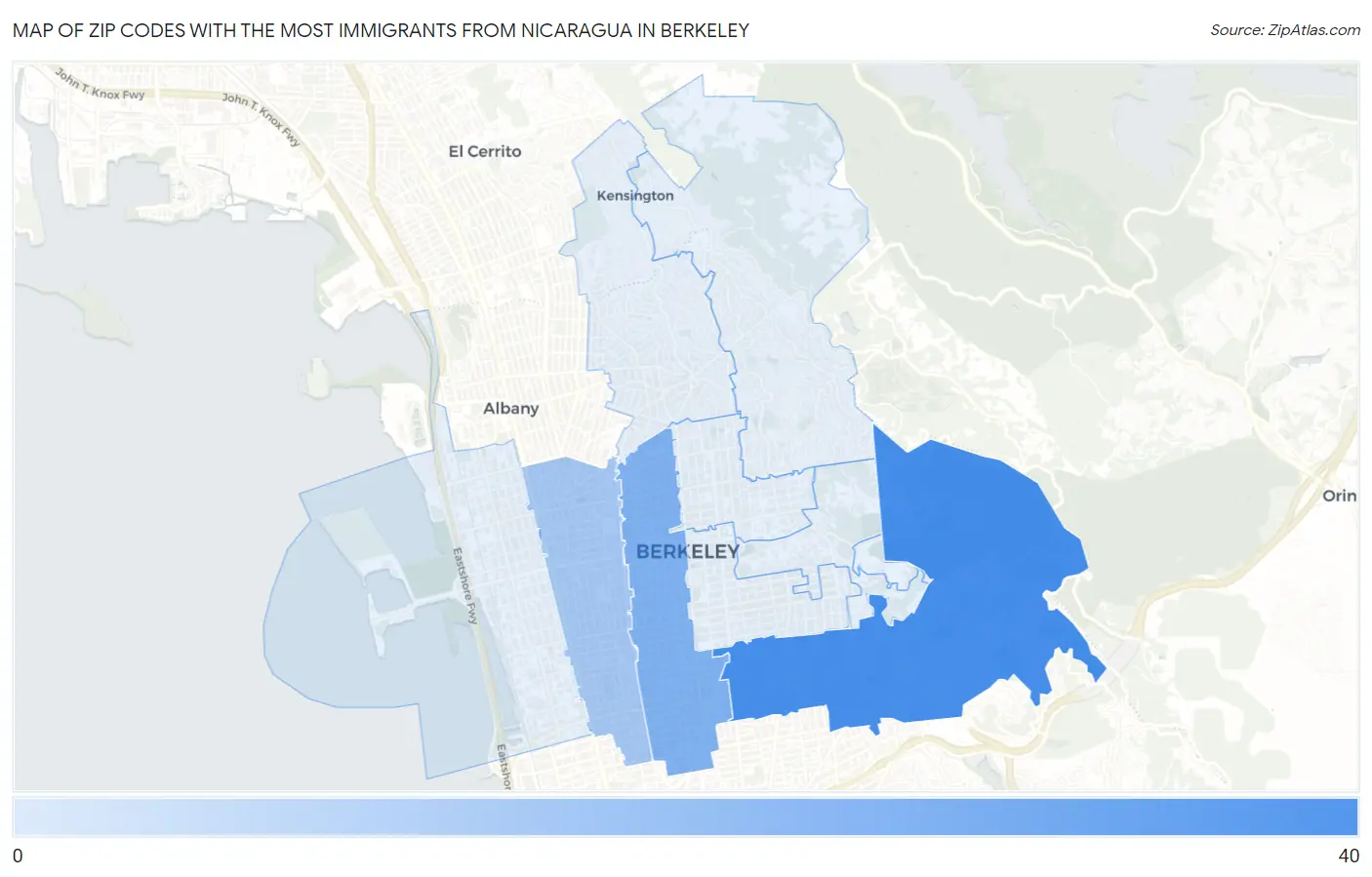 Zip Codes with the Most Immigrants from Nicaragua in Berkeley Map