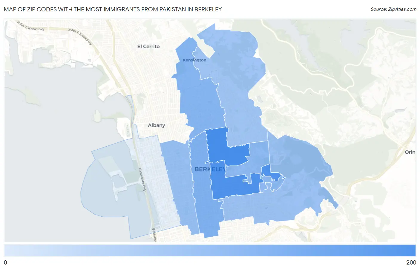 Zip Codes with the Most Immigrants from Pakistan in Berkeley Map