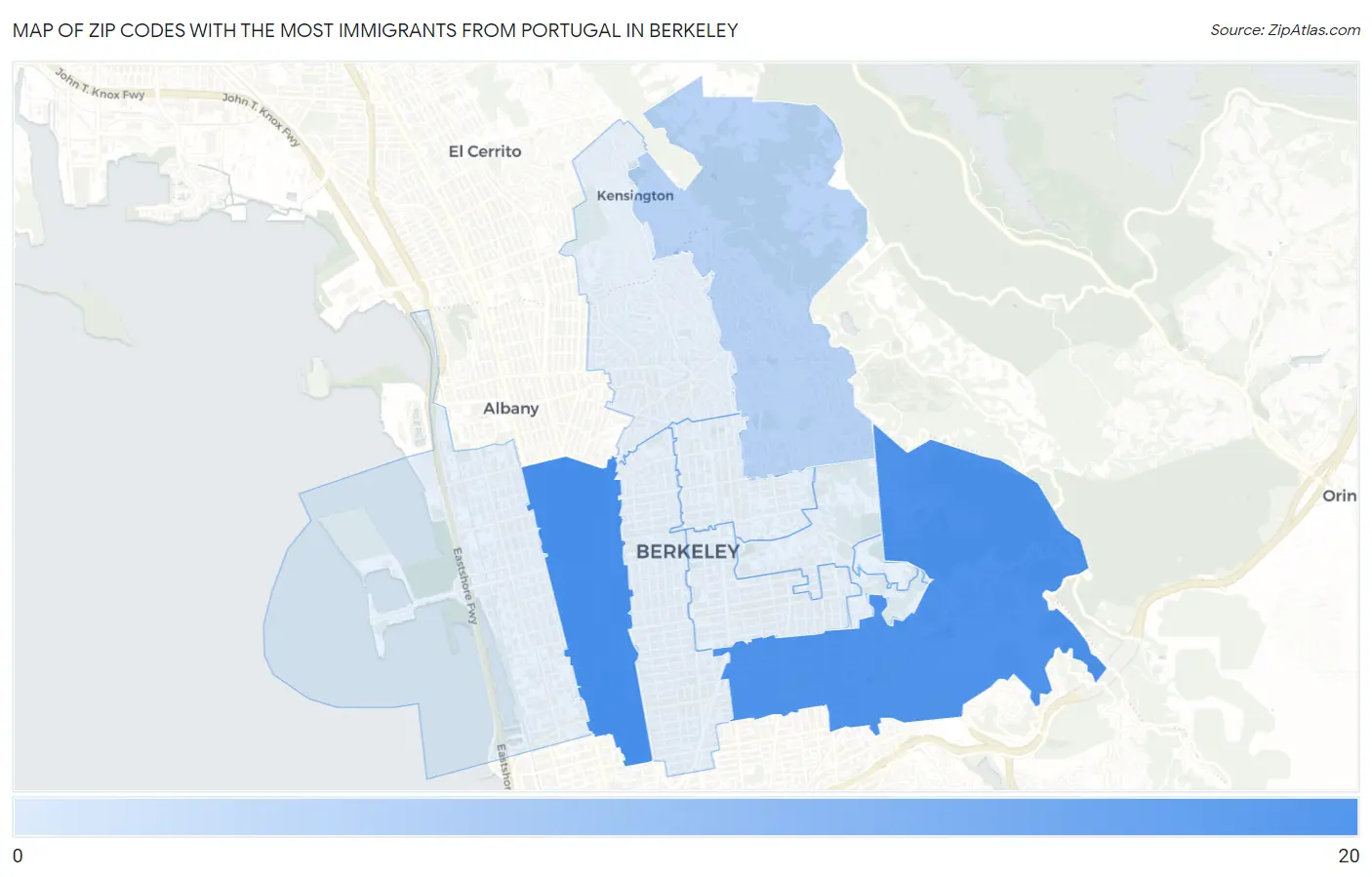 Zip Codes with the Most Immigrants from Portugal in Berkeley Map