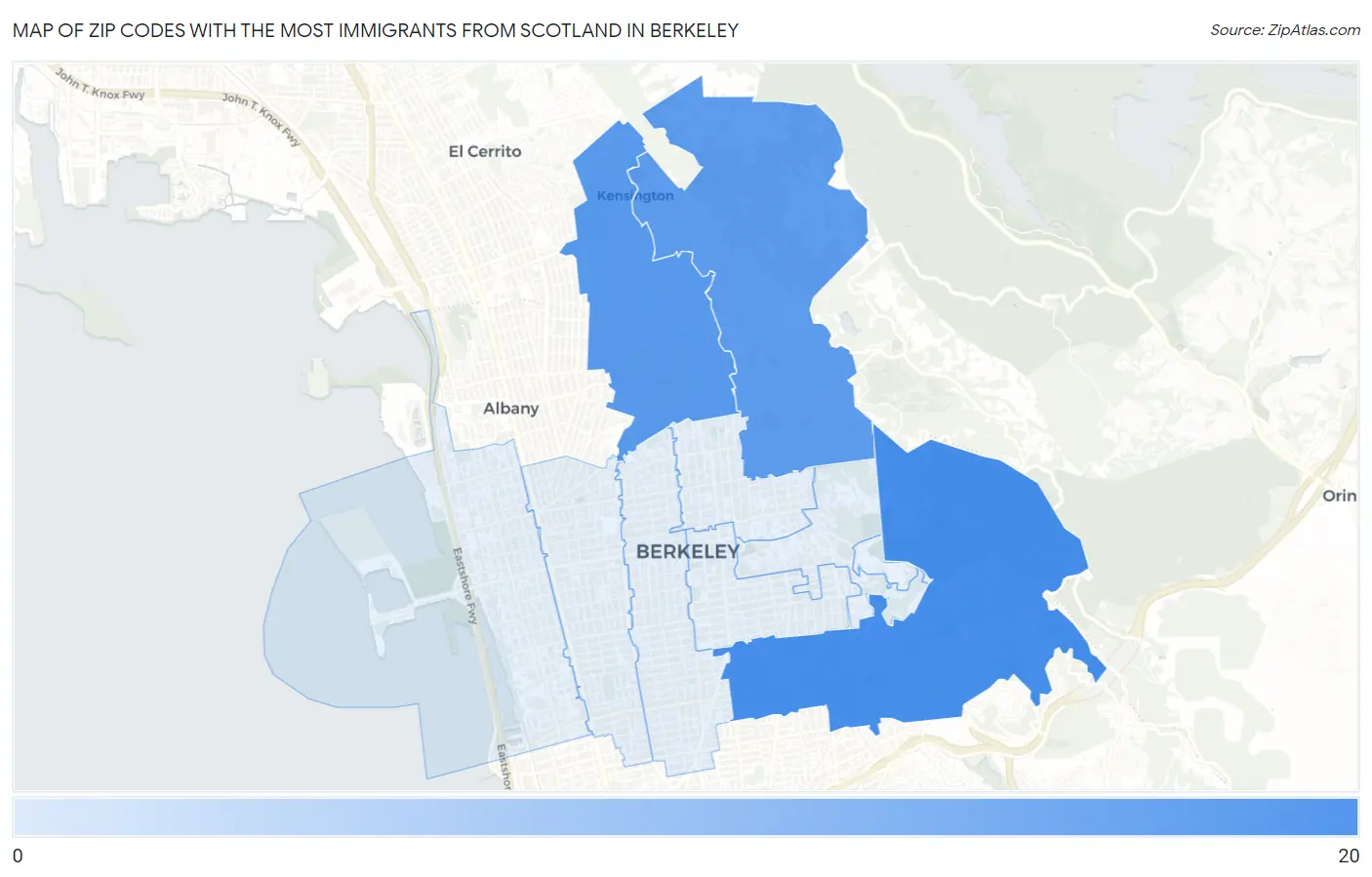Zip Codes with the Most Immigrants from Scotland in Berkeley Map