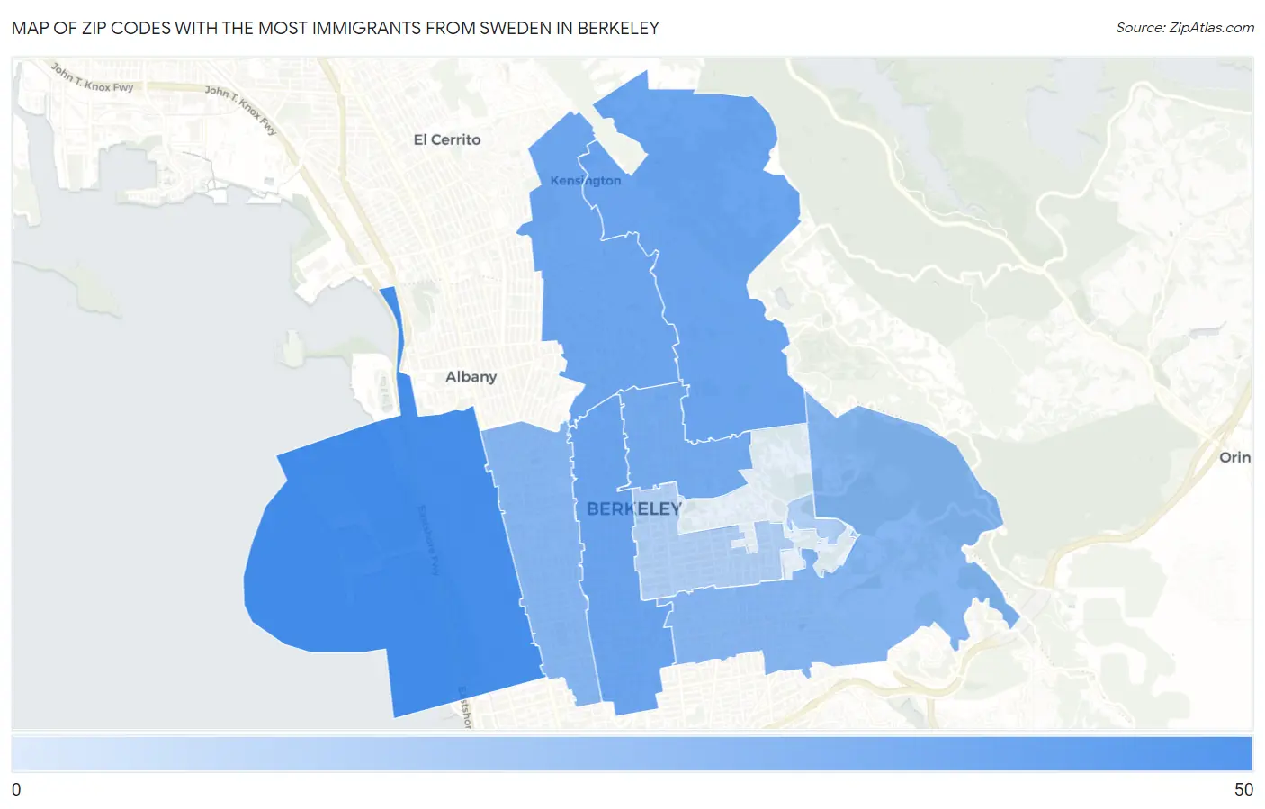 Zip Codes with the Most Immigrants from Sweden in Berkeley Map