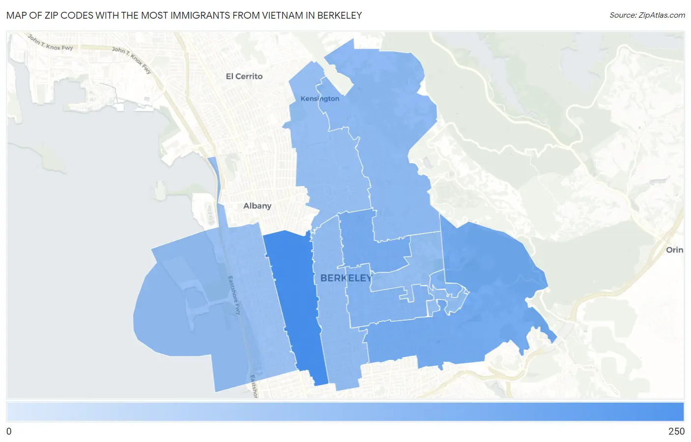 Zip Codes with the Most Immigrants from Vietnam in Berkeley Map
