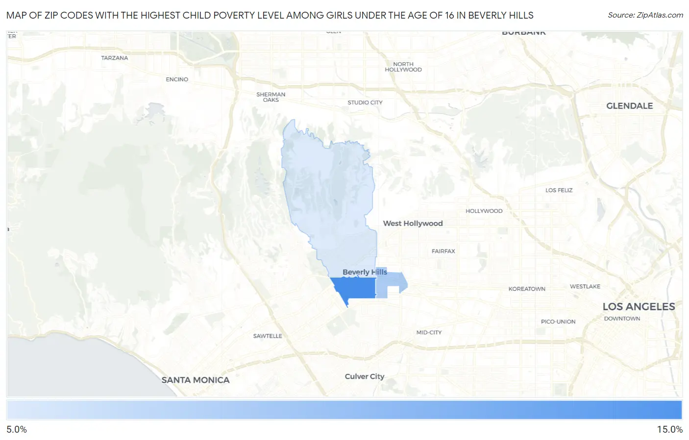 Zip Codes with the Highest Child Poverty Level Among Girls Under the Age of 16 in Beverly Hills Map