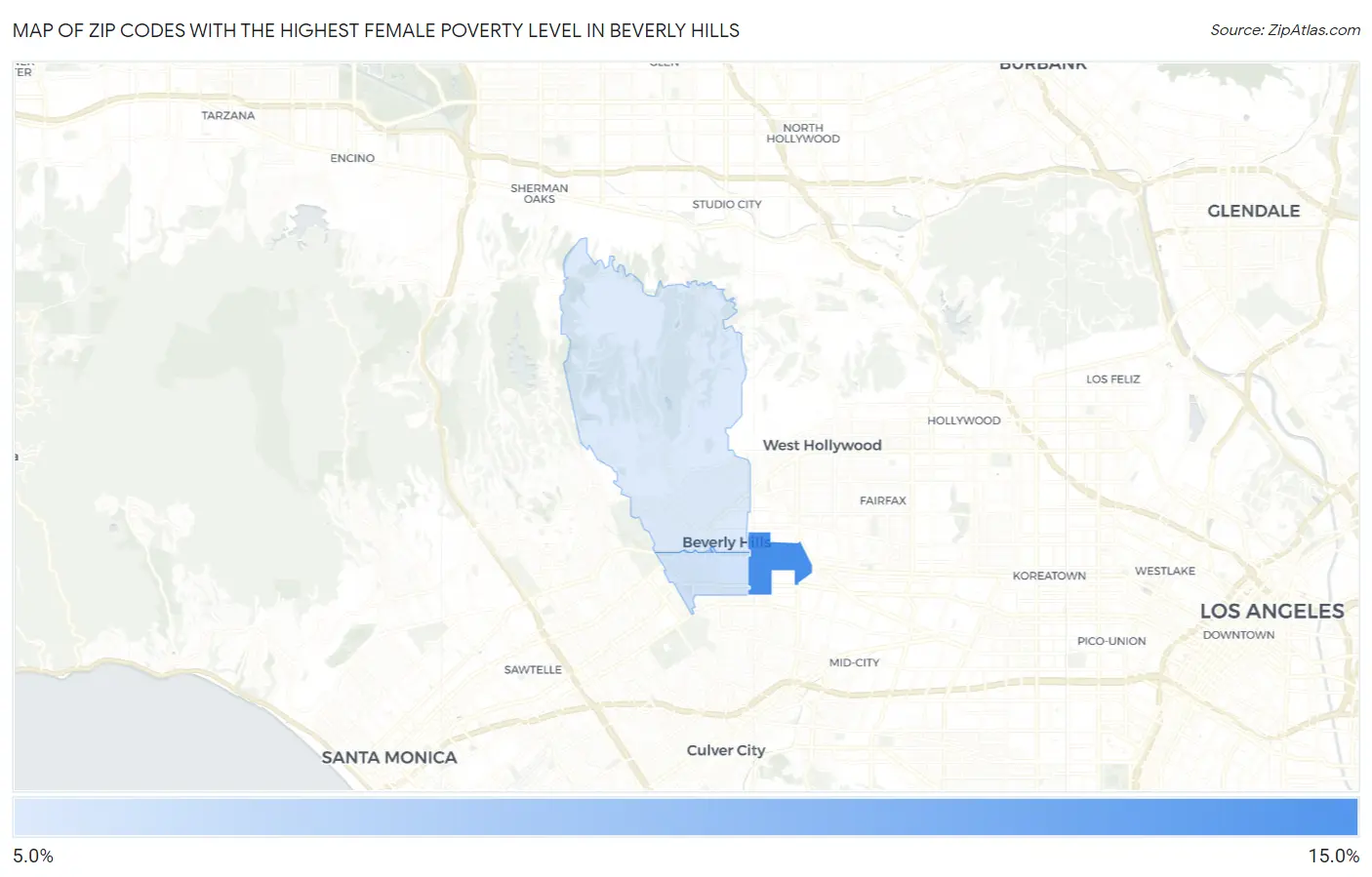 Zip Codes with the Highest Female Poverty Level in Beverly Hills Map