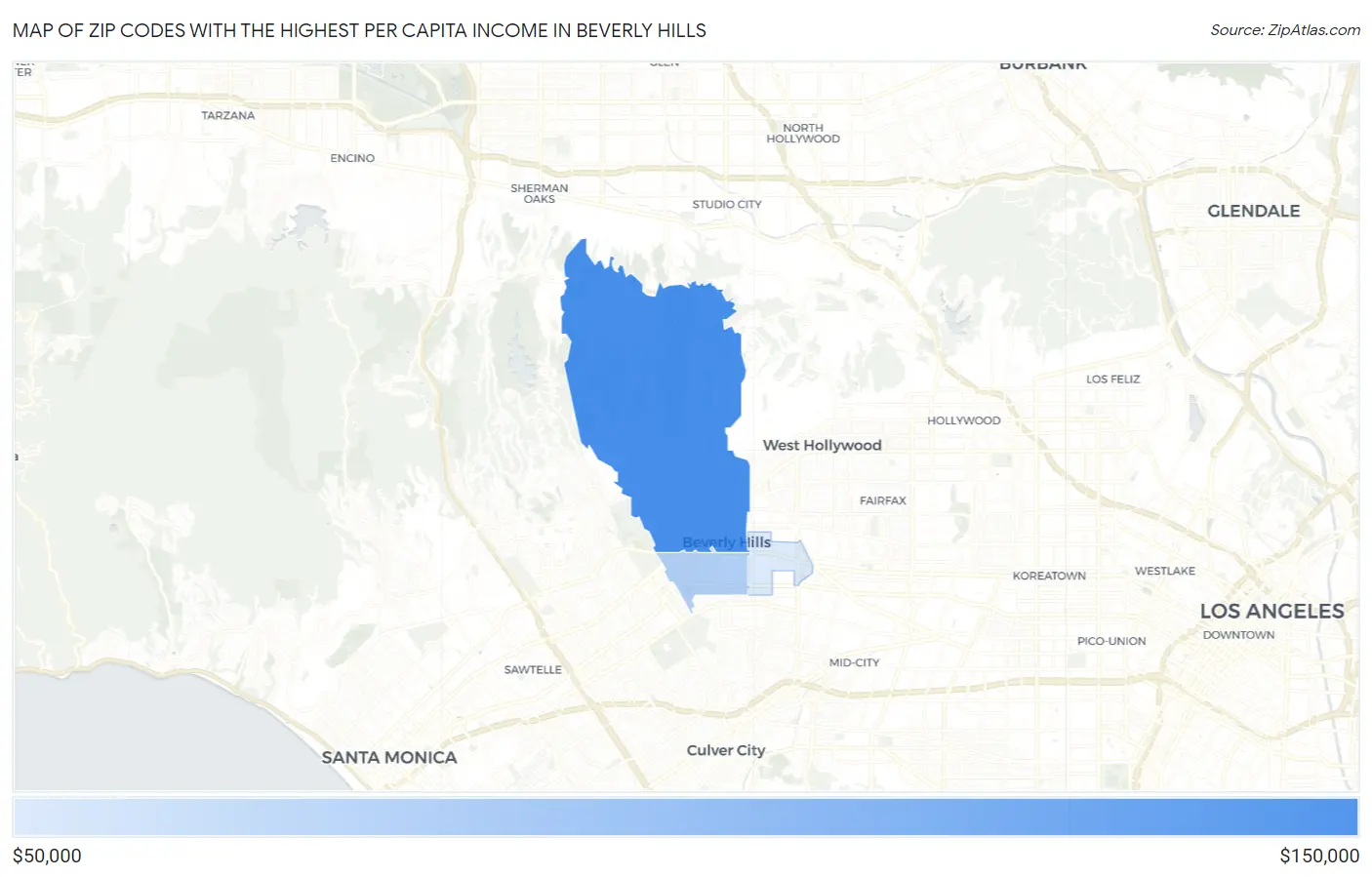 Zip Codes with the Highest Per Capita Income in Beverly Hills Map