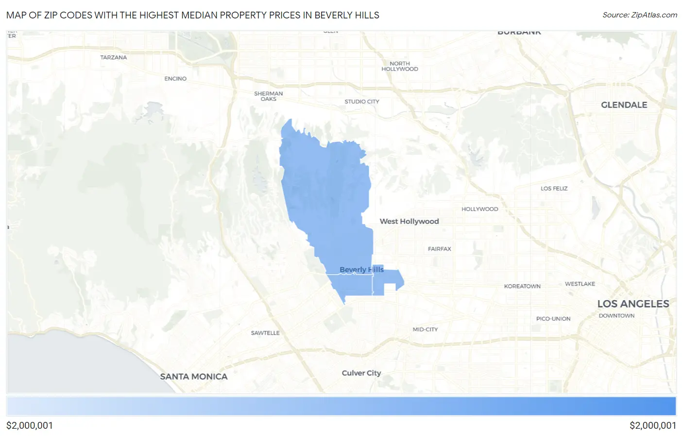 Zip Codes with the Highest Median Property Prices in Beverly Hills Map