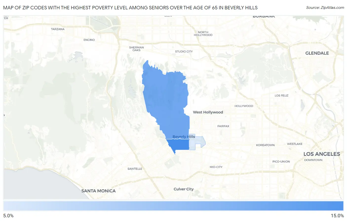 Zip Codes with the Highest Poverty Level Among Seniors Over the Age of 65 in Beverly Hills Map