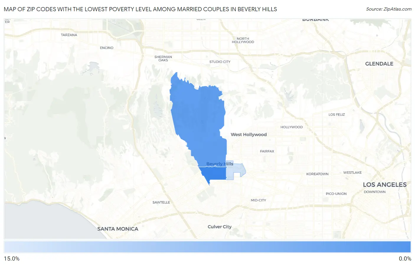 Zip Codes with the Lowest Poverty Level Among Married Couples in Beverly Hills Map