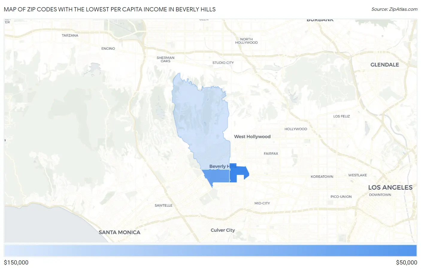 Zip Codes with the Lowest Per Capita Income in Beverly Hills Map