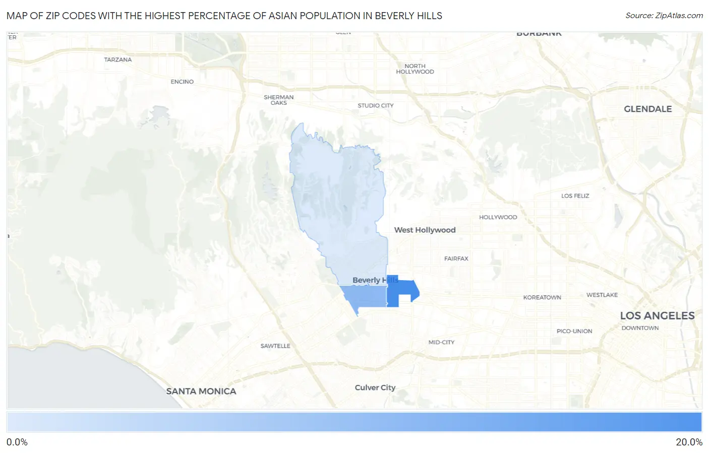 Zip Codes with the Highest Percentage of Asian Population in Beverly Hills Map