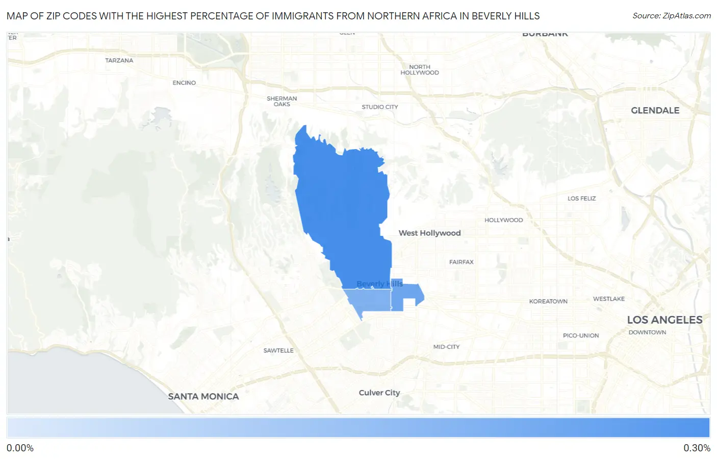 Zip Codes with the Highest Percentage of Immigrants from Northern Africa in Beverly Hills Map