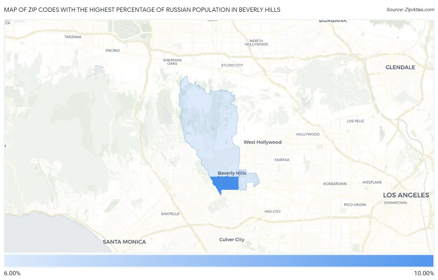 Zip Codes with the Highest Percentage of Russian Population in Beverly Hills Map