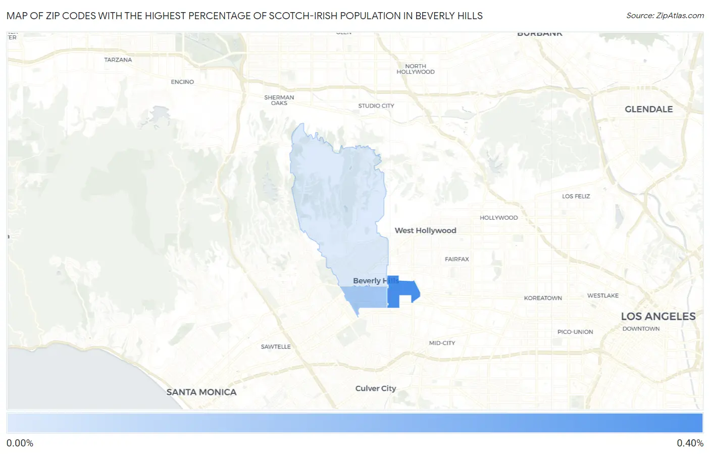 Zip Codes with the Highest Percentage of Scotch-Irish Population in Beverly Hills Map