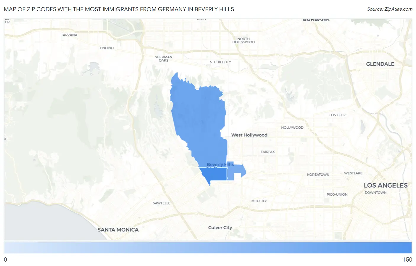 Zip Codes with the Most Immigrants from Germany in Beverly Hills Map