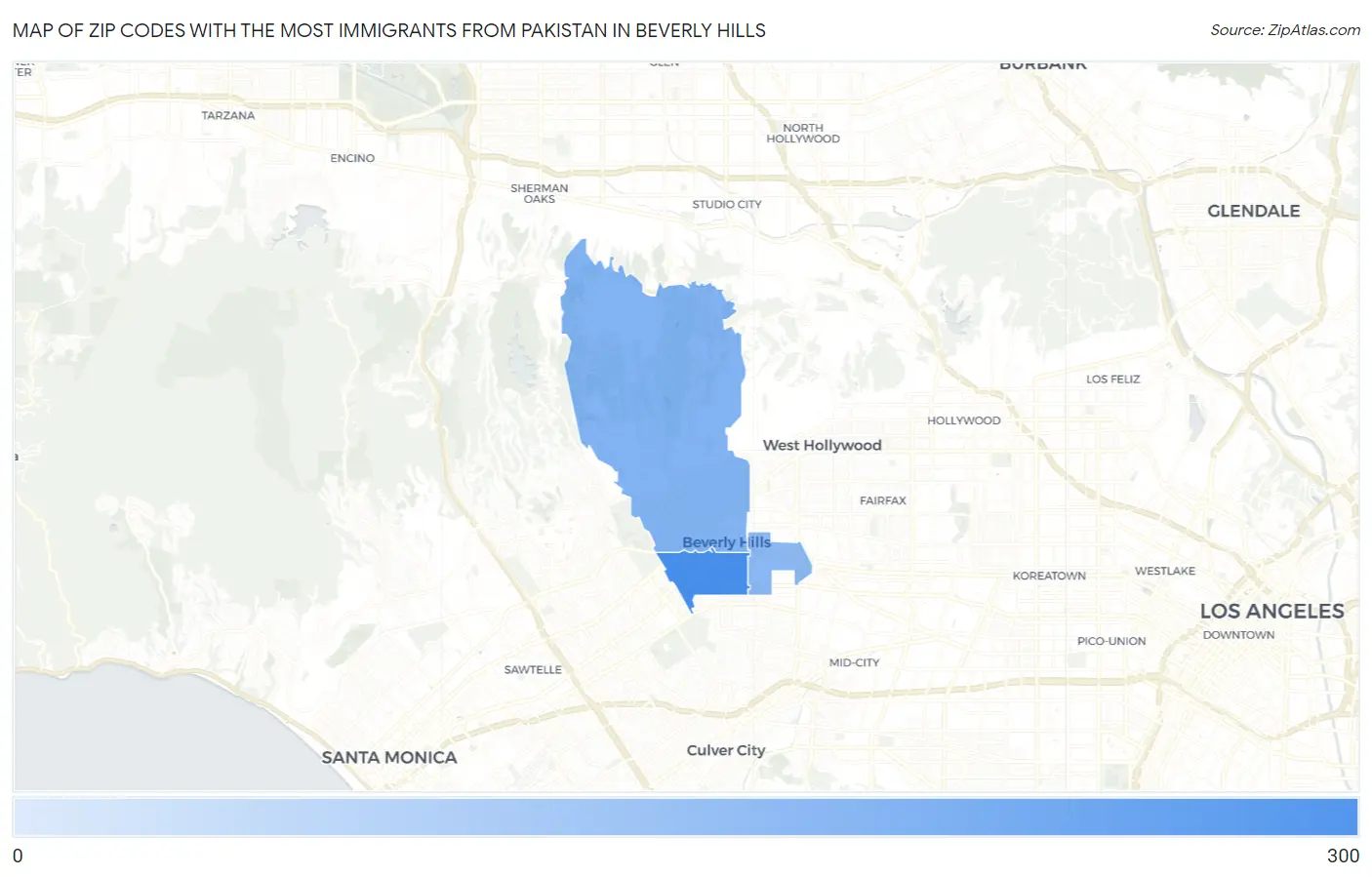 Zip Codes with the Most Immigrants from Pakistan in Beverly Hills Map