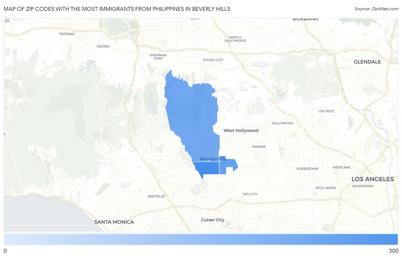 Zip Codes with the Most Immigrants from Philippines in Beverly Hills Map
