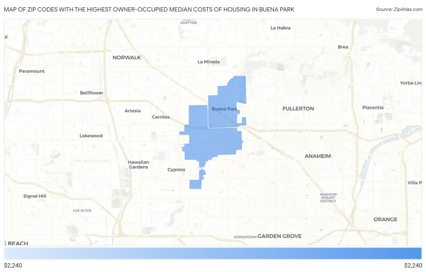 Zip Codes with the Highest Owner-Occupied Median Costs of Housing in Buena Park Map
