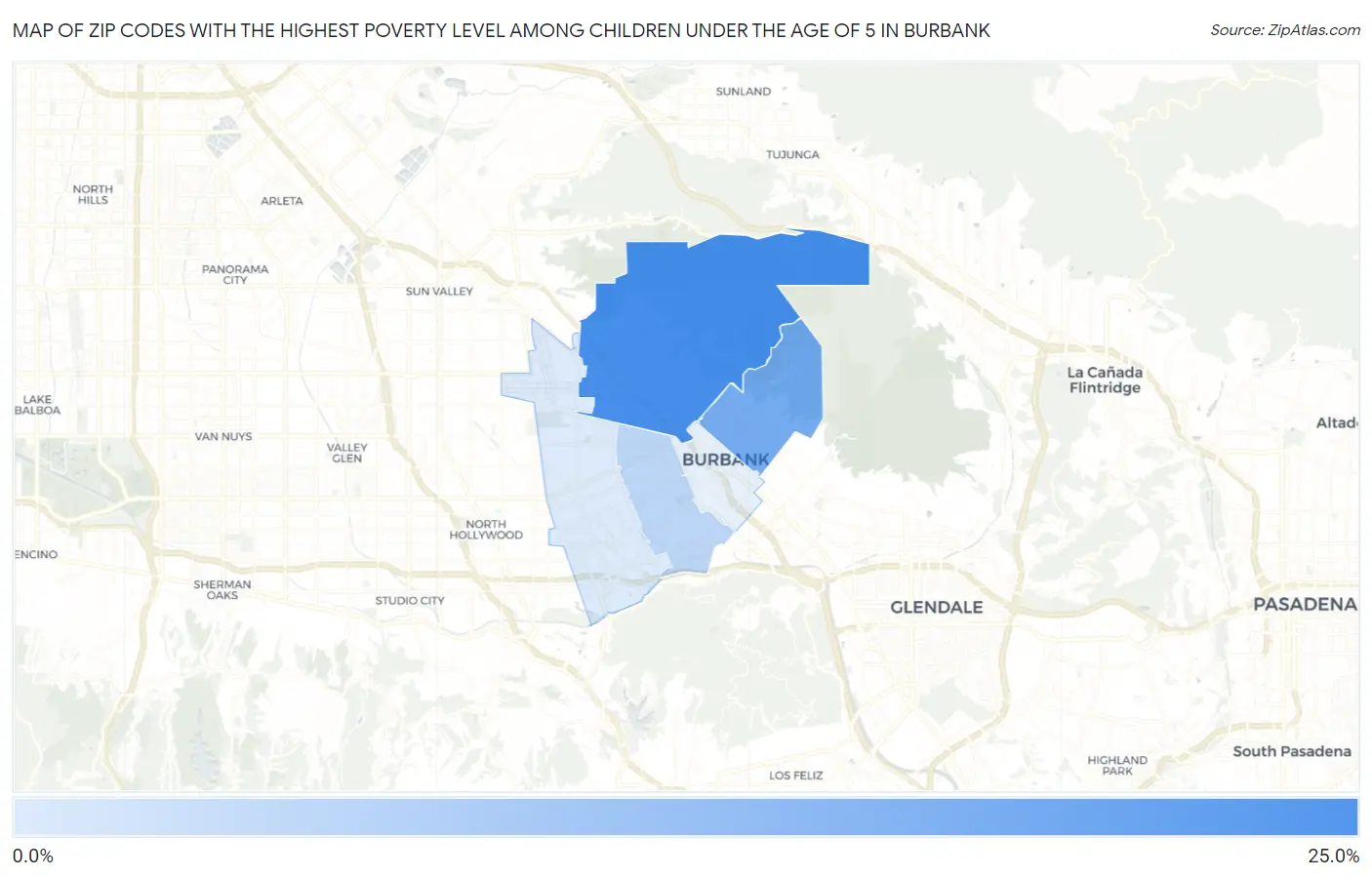 Zip Codes with the Highest Poverty Level Among Children Under the Age of 5 in Burbank Map