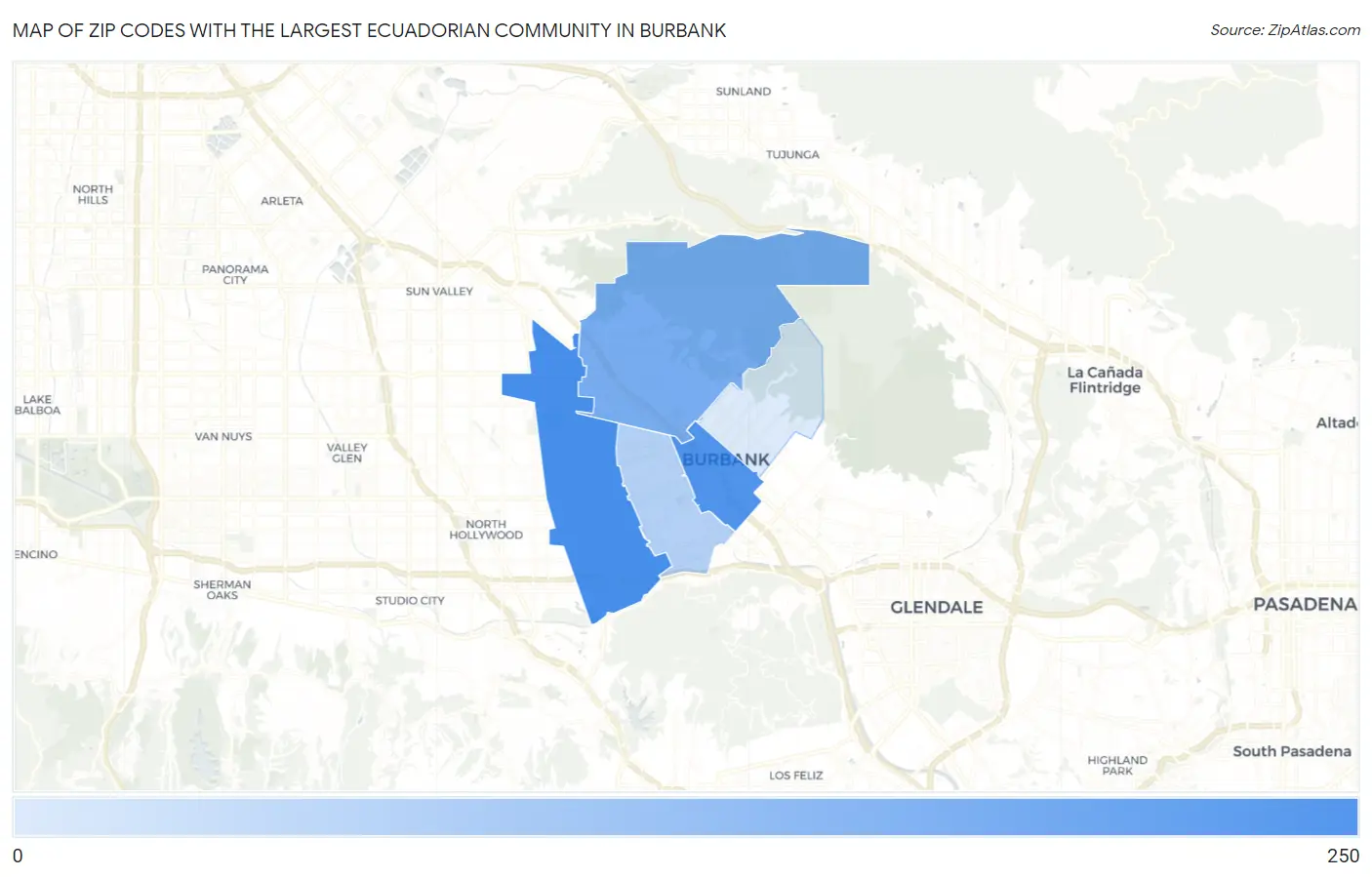 Zip Codes with the Largest Ecuadorian Community in Burbank Map