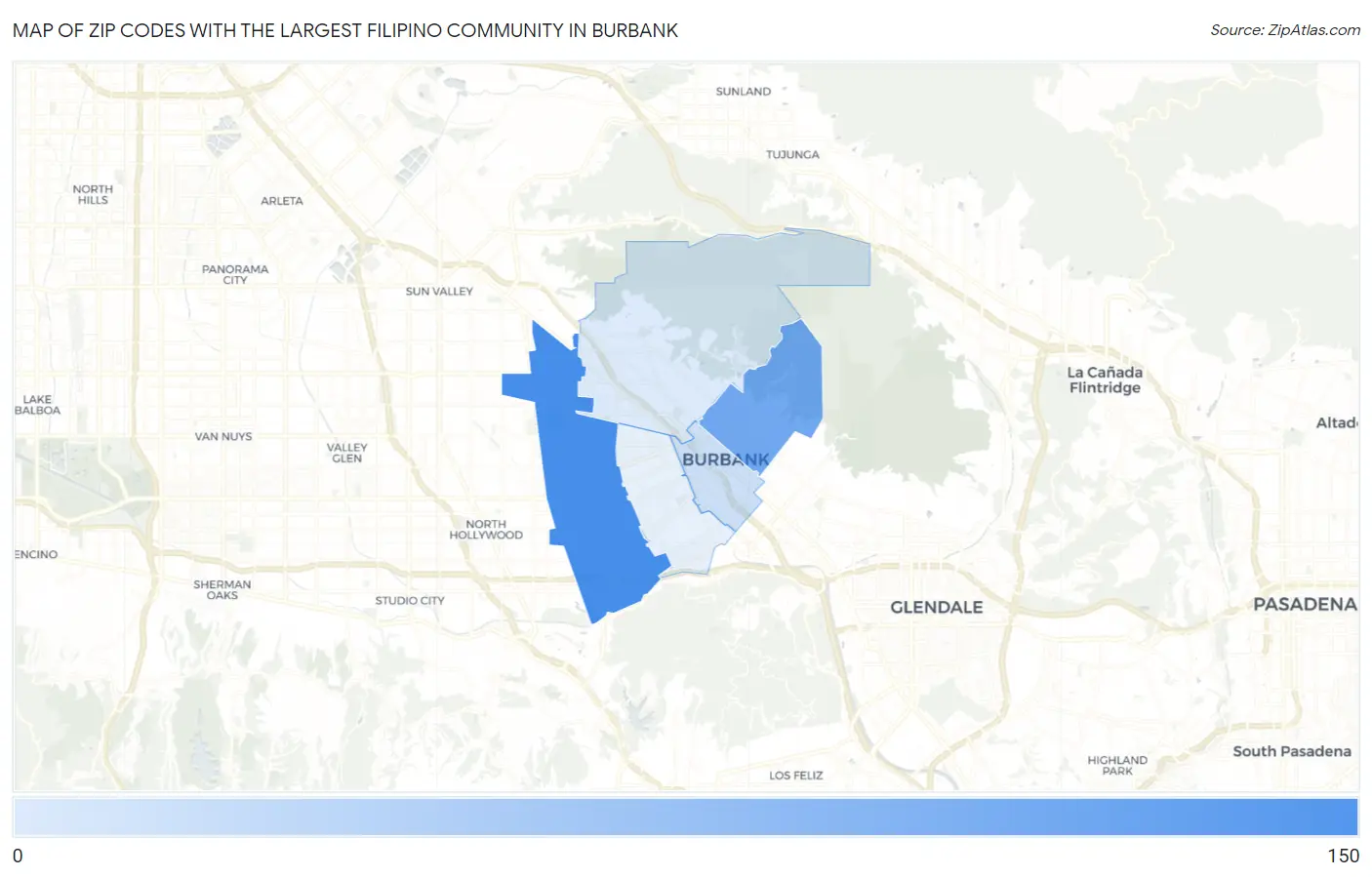 Zip Codes with the Largest Filipino Community in Burbank Map