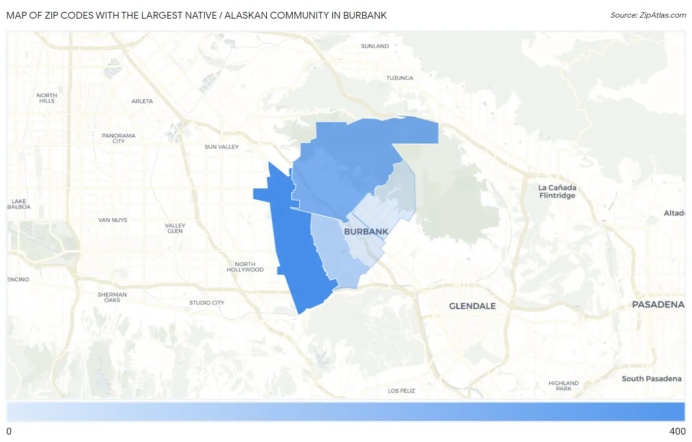 Zip Codes with the Largest Native / Alaskan Community in Burbank Map