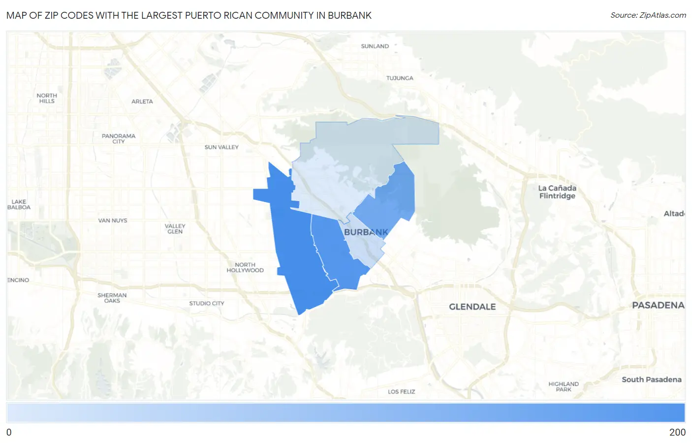 Zip Codes with the Largest Puerto Rican Community in Burbank Map