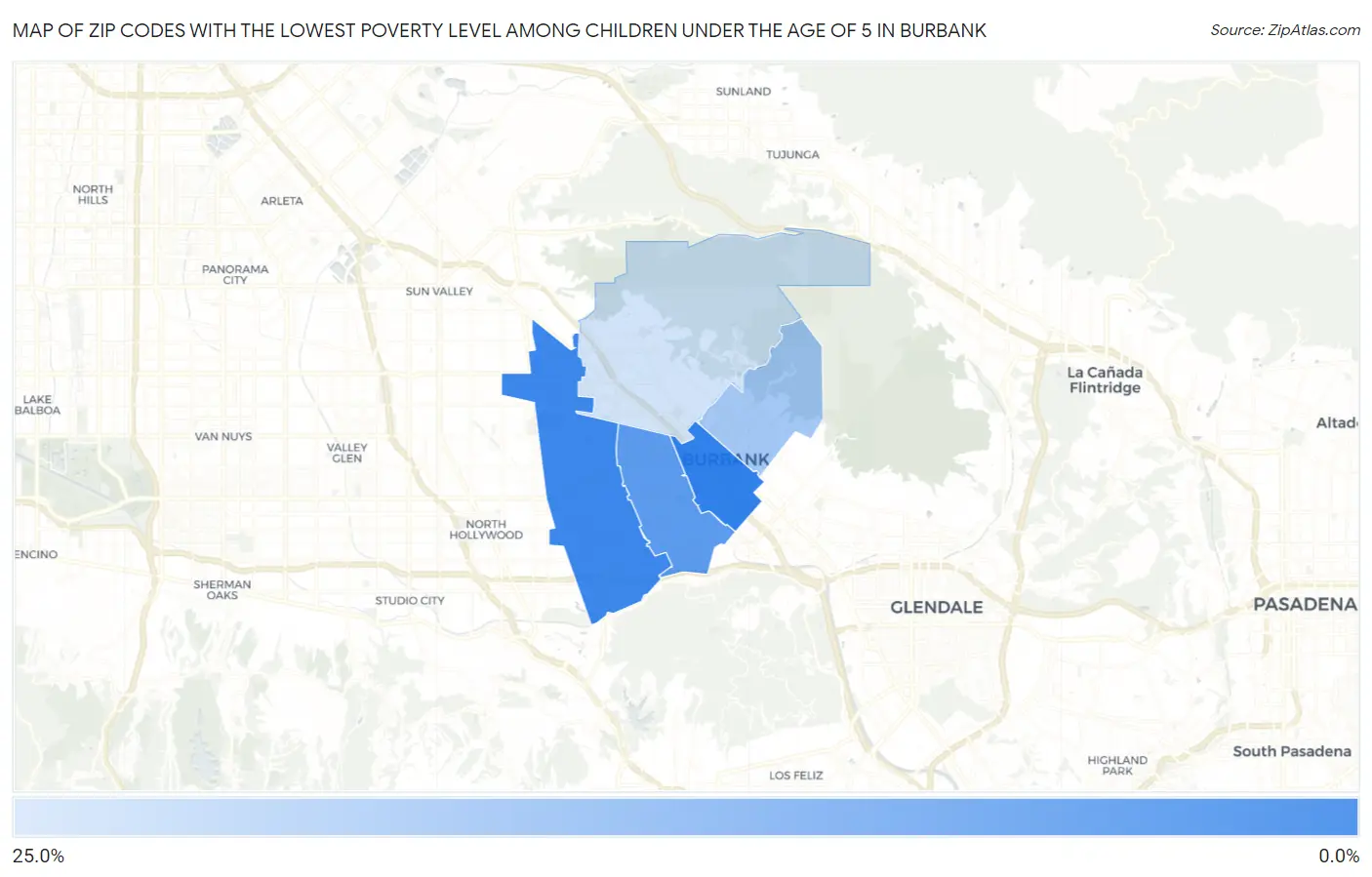 Zip Codes with the Lowest Poverty Level Among Children Under the Age of 5 in Burbank Map