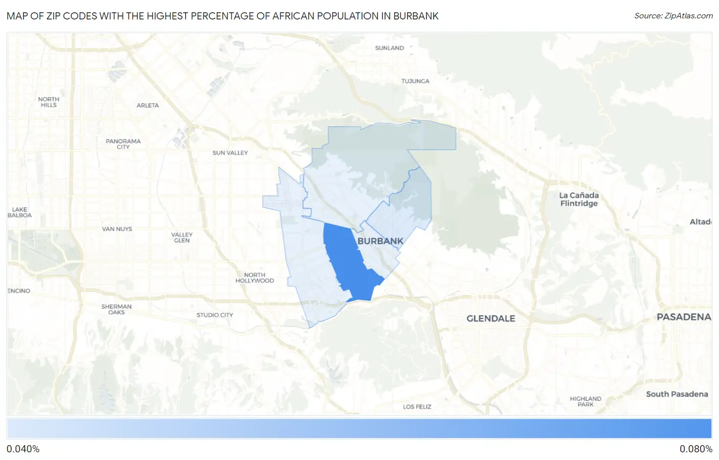 Zip Codes with the Highest Percentage of African Population in Burbank Map