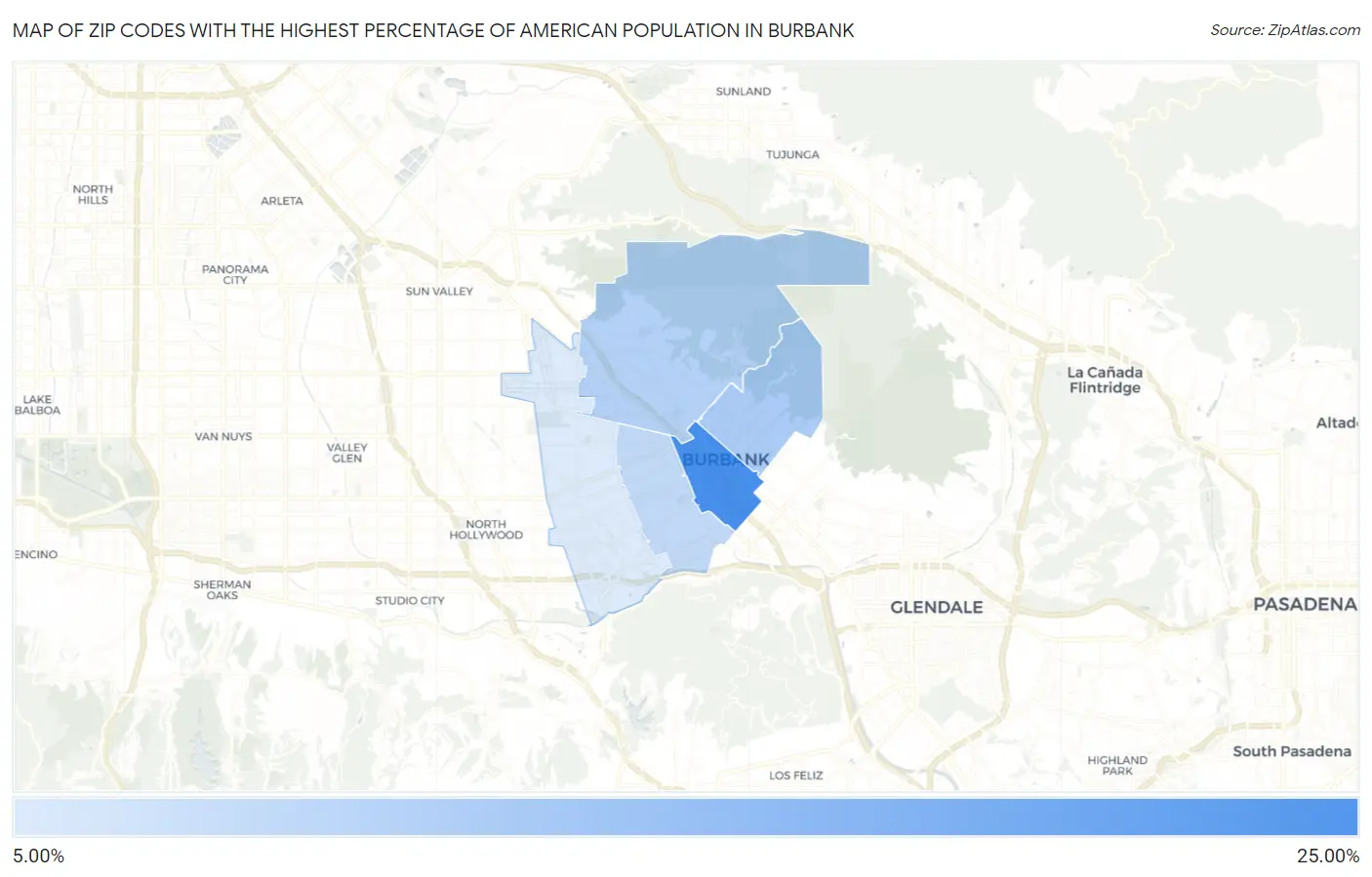 Zip Codes with the Highest Percentage of American Population in Burbank Map
