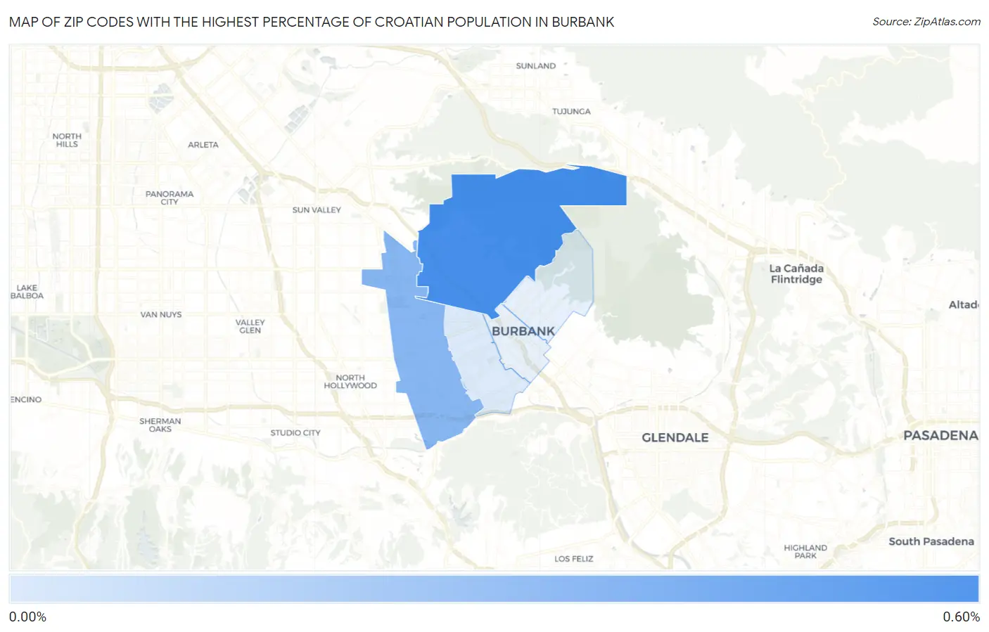 Zip Codes with the Highest Percentage of Croatian Population in Burbank Map