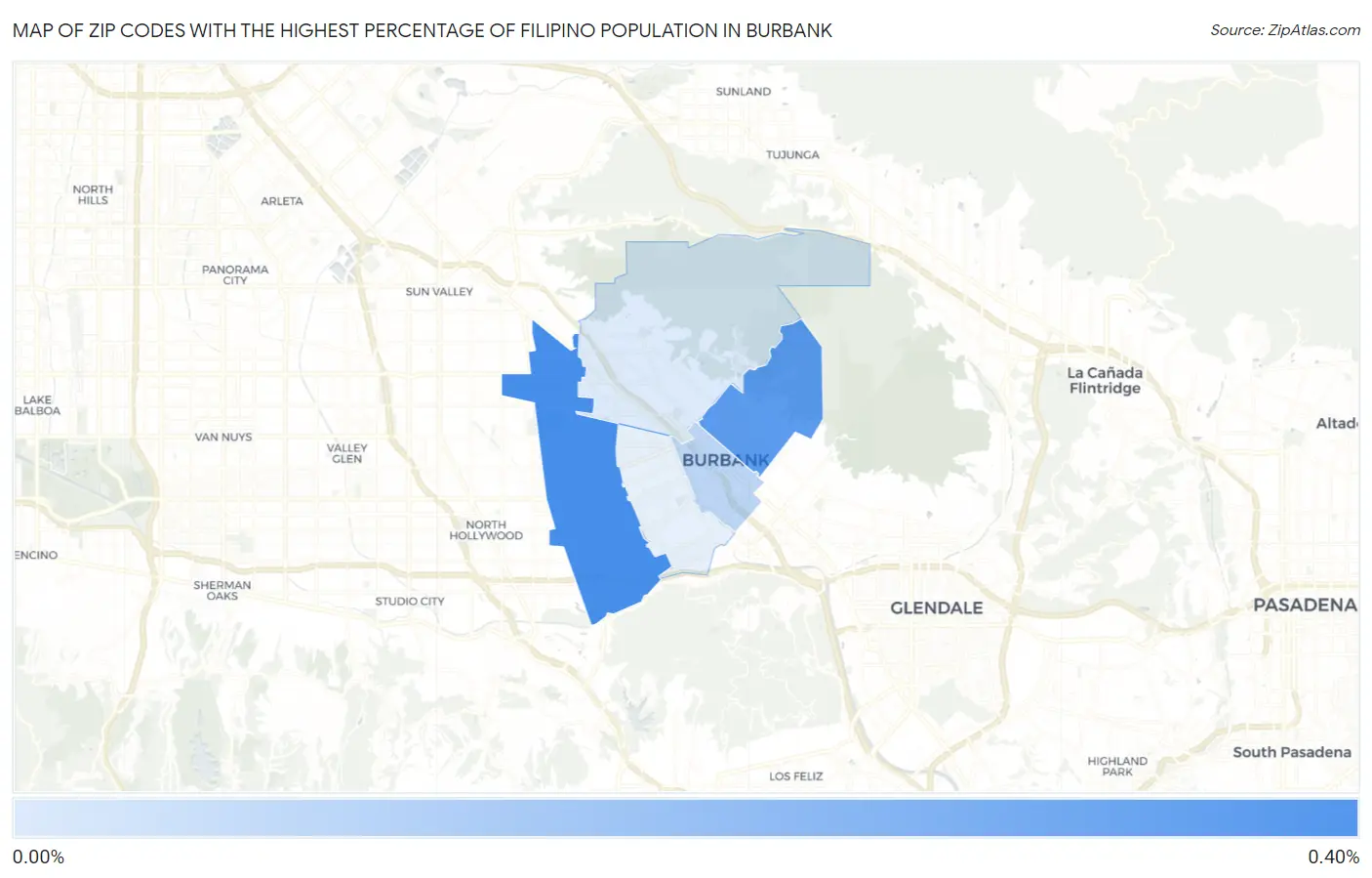 Zip Codes with the Highest Percentage of Filipino Population in Burbank Map