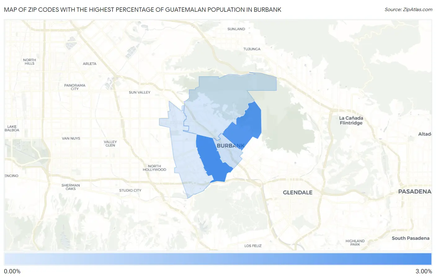 Zip Codes with the Highest Percentage of Guatemalan Population in Burbank Map