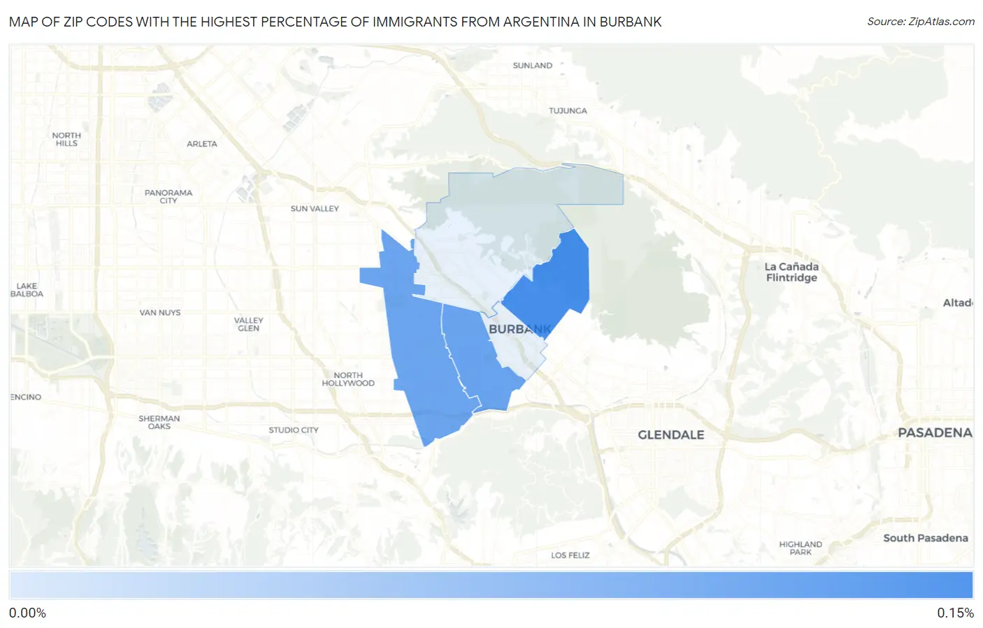 Zip Codes with the Highest Percentage of Immigrants from Argentina in Burbank Map