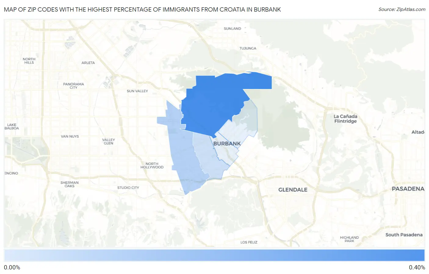 Zip Codes with the Highest Percentage of Immigrants from Croatia in Burbank Map