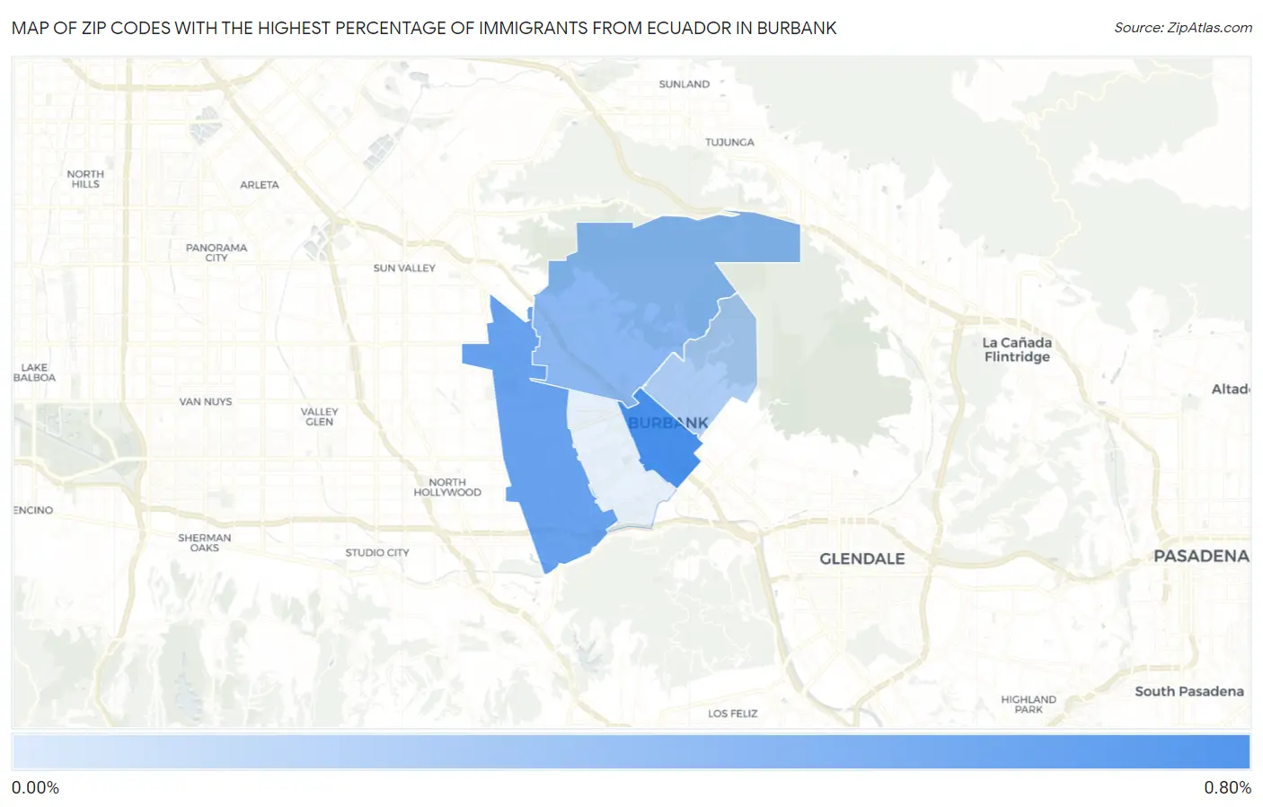 Zip Codes with the Highest Percentage of Immigrants from Ecuador in Burbank Map