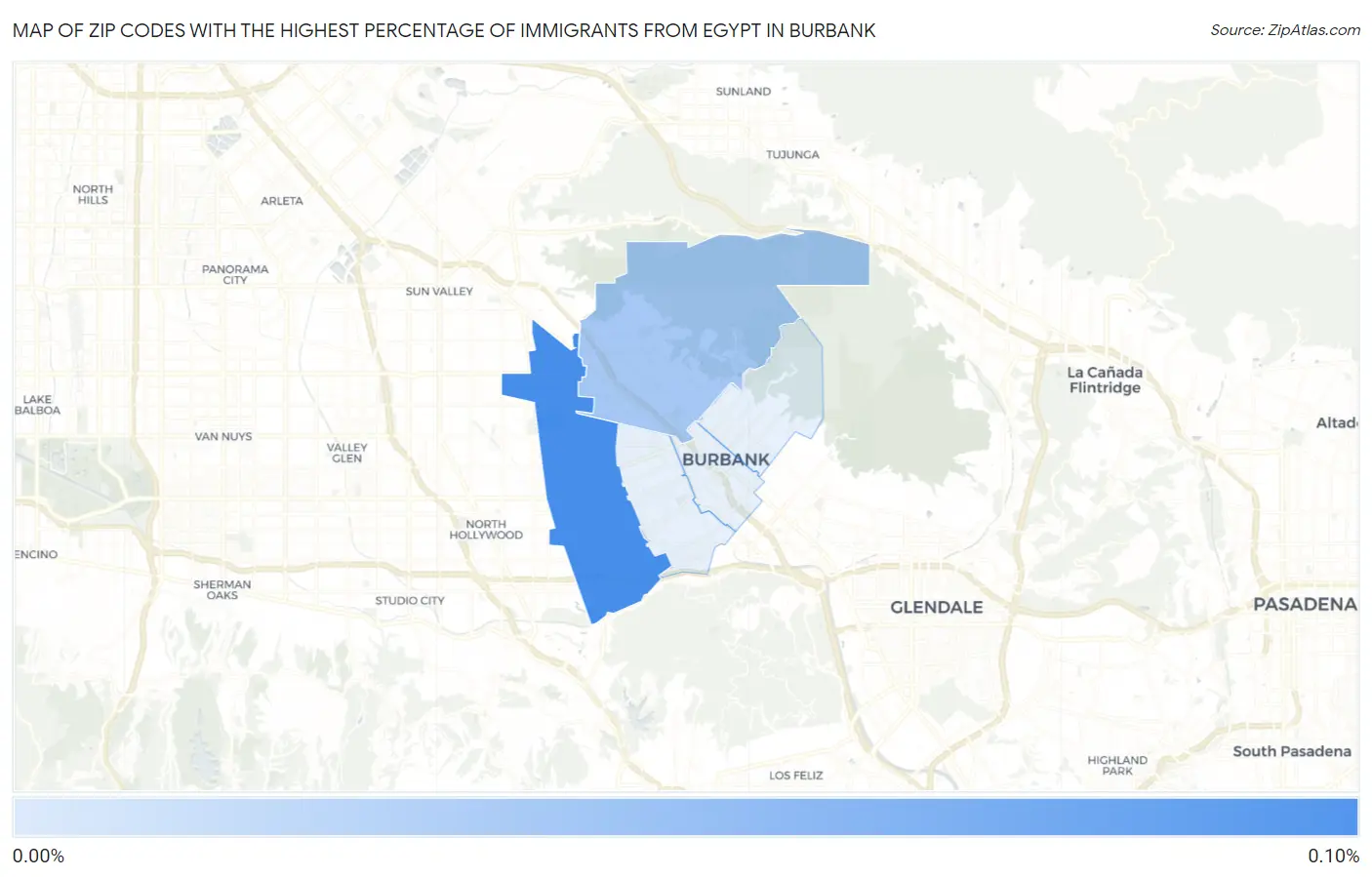 Zip Codes with the Highest Percentage of Immigrants from Egypt in Burbank Map