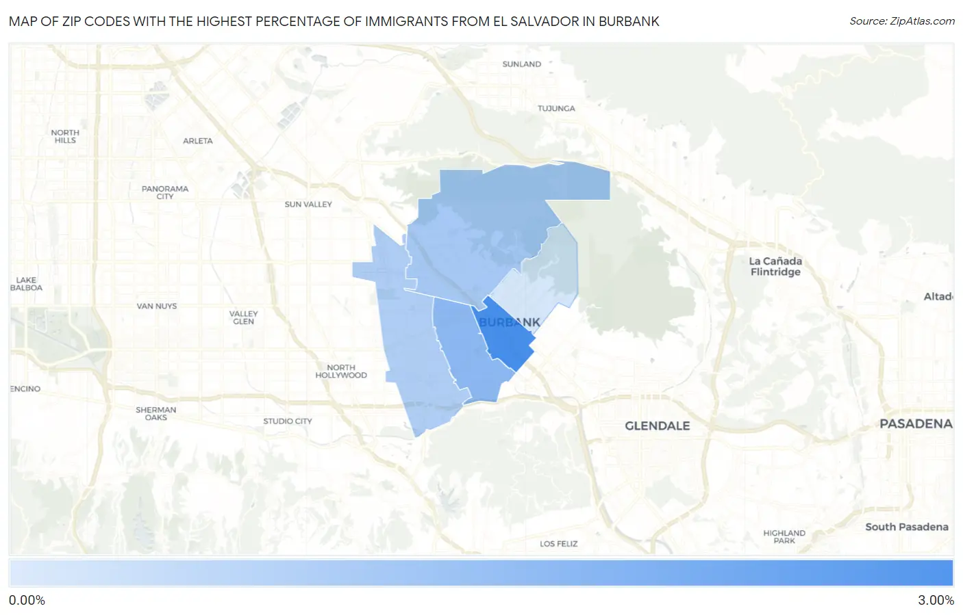 Zip Codes with the Highest Percentage of Immigrants from El Salvador in Burbank Map