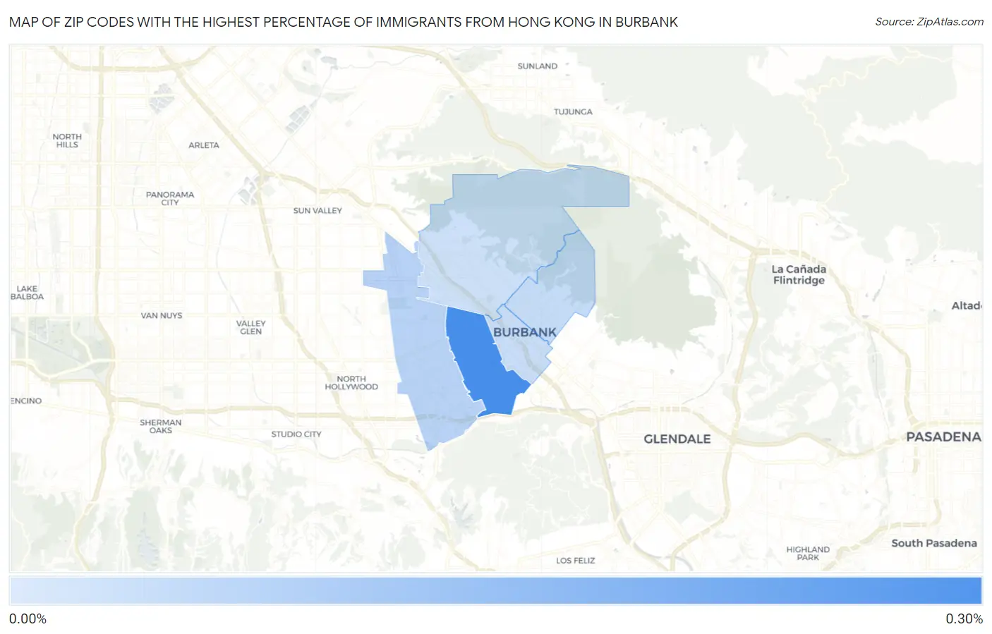 Zip Codes with the Highest Percentage of Immigrants from Hong Kong in Burbank Map