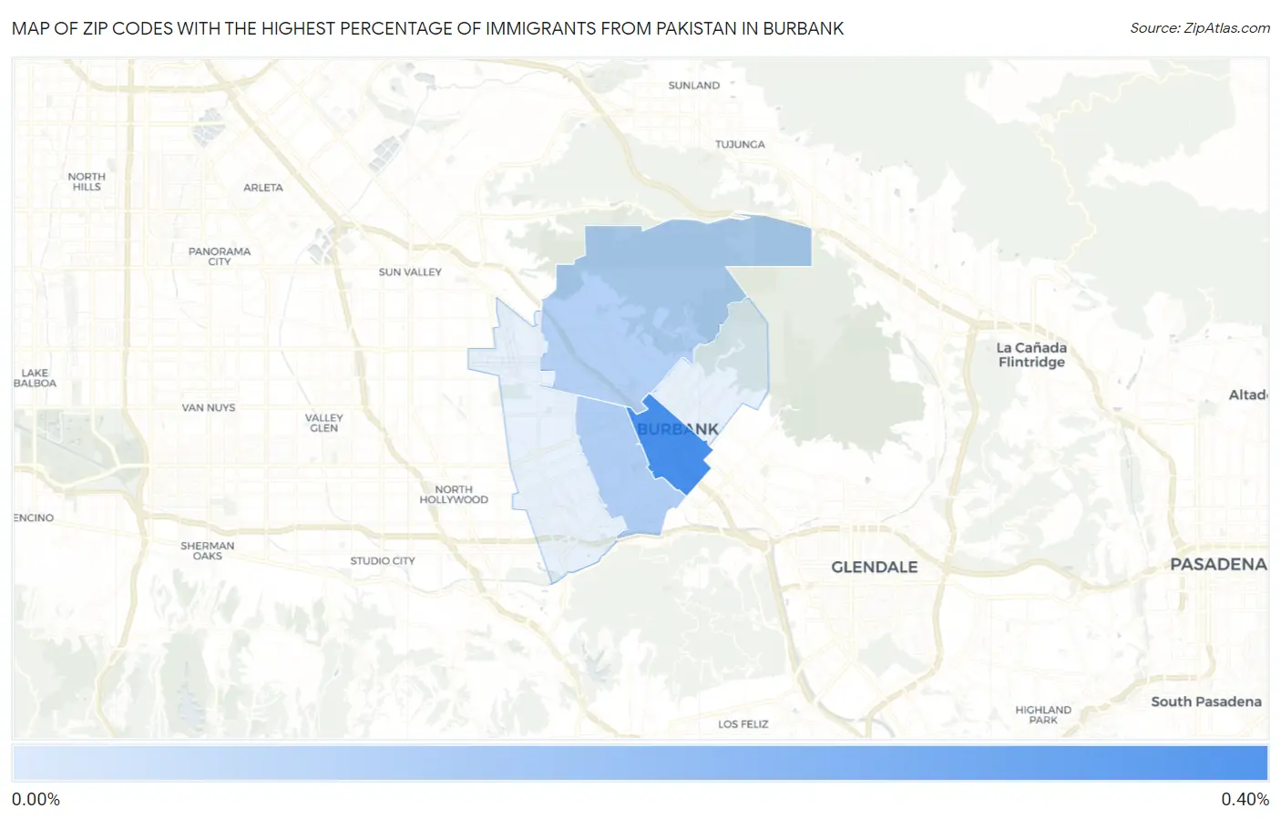 Zip Codes with the Highest Percentage of Immigrants from Pakistan in Burbank Map