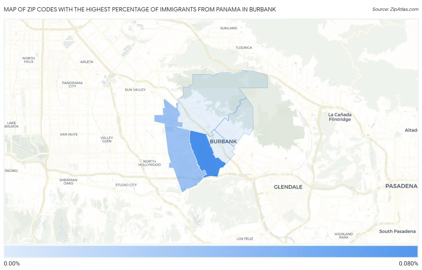 Zip Codes with the Highest Percentage of Immigrants from Panama in Burbank Map
