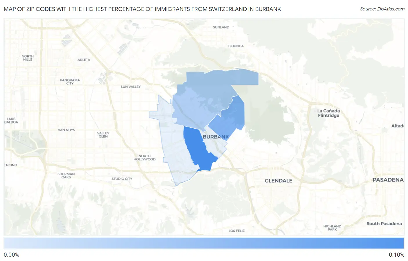 Zip Codes with the Highest Percentage of Immigrants from Switzerland in Burbank Map
