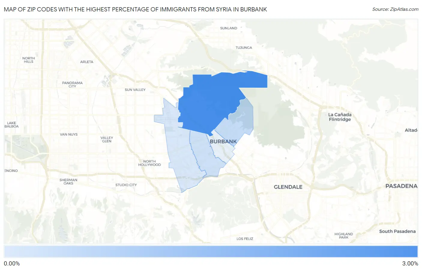 Zip Codes with the Highest Percentage of Immigrants from Syria in Burbank Map