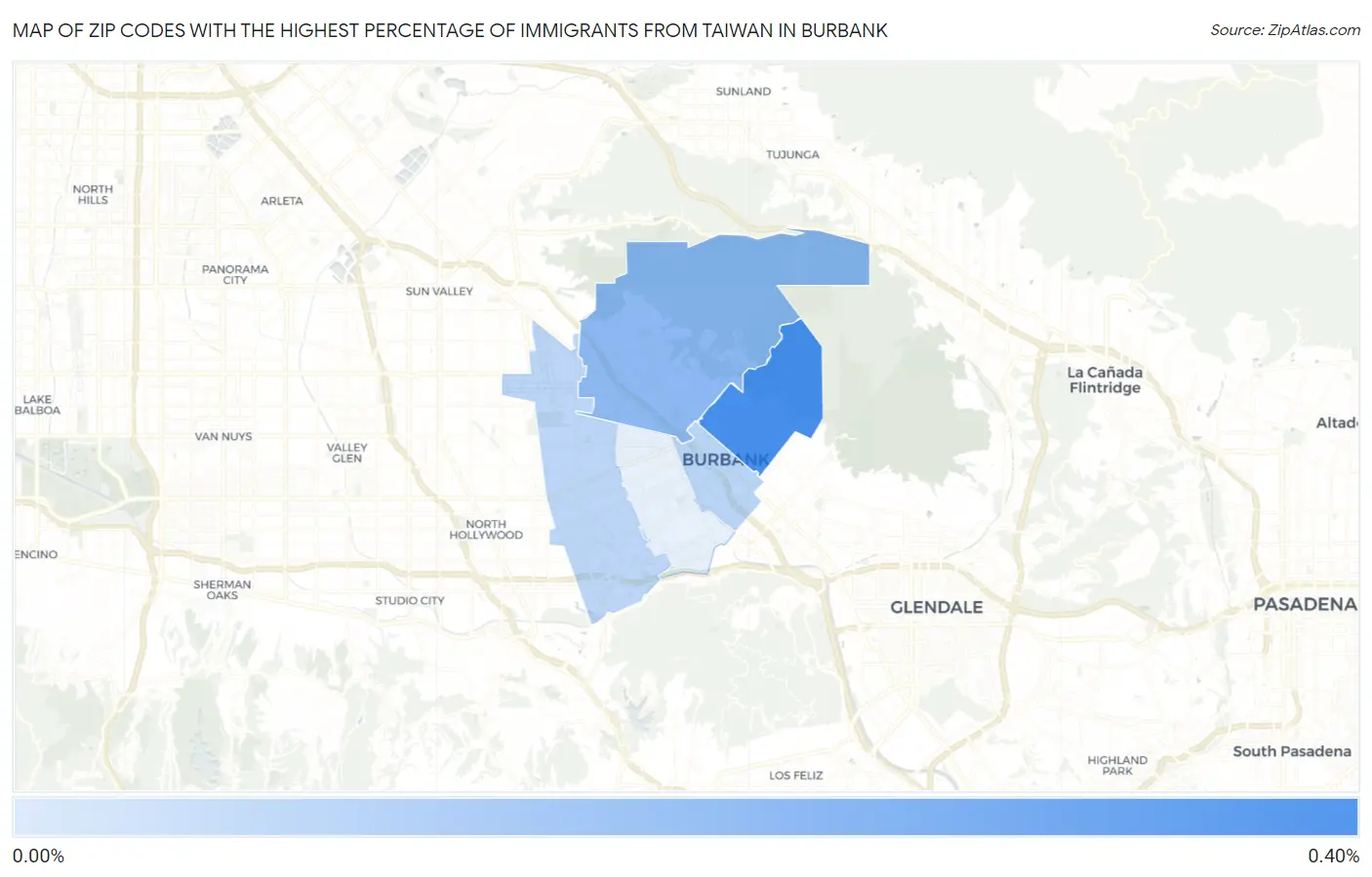Zip Codes with the Highest Percentage of Immigrants from Taiwan in Burbank Map