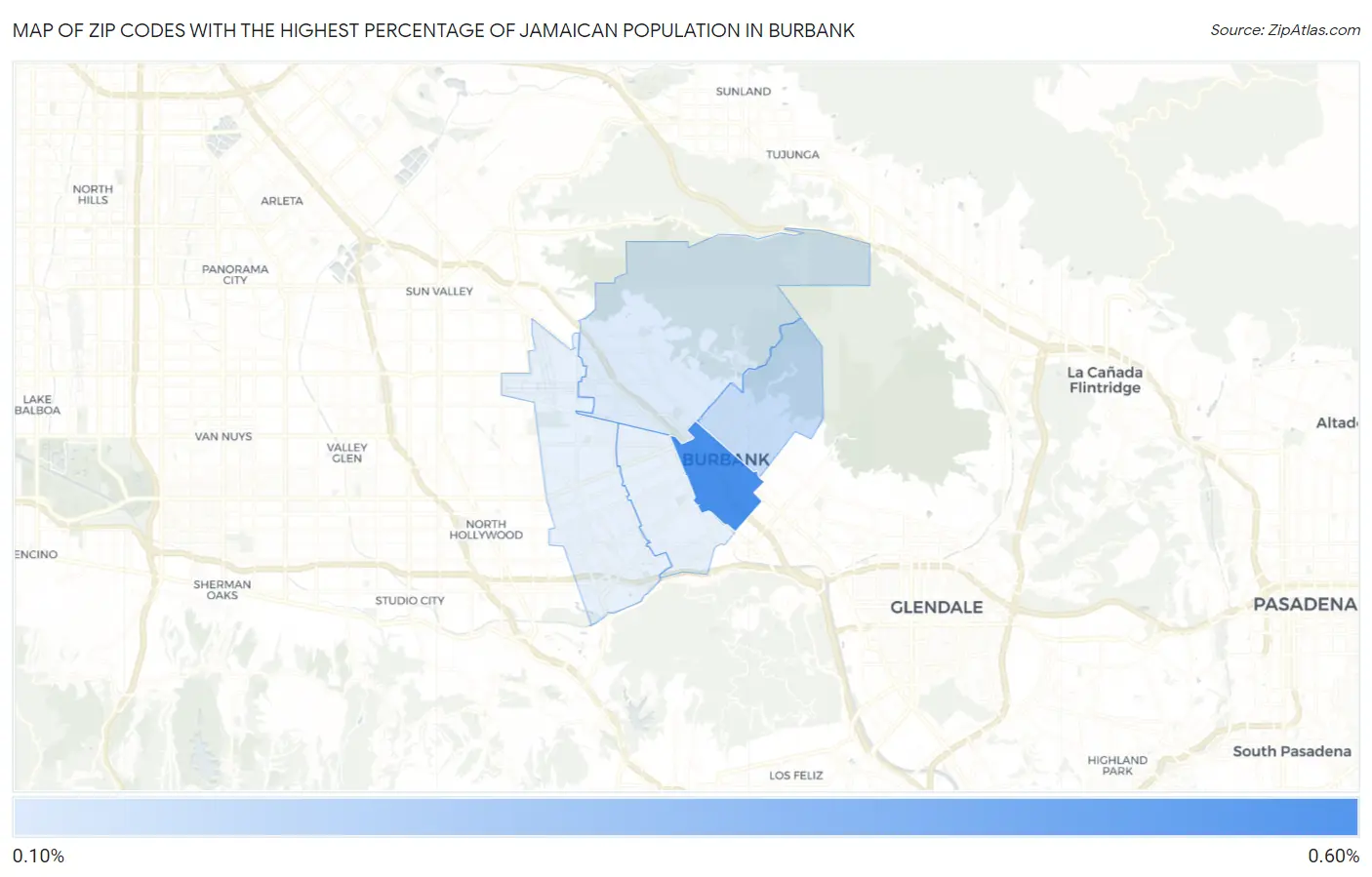 Zip Codes with the Highest Percentage of Jamaican Population in Burbank Map