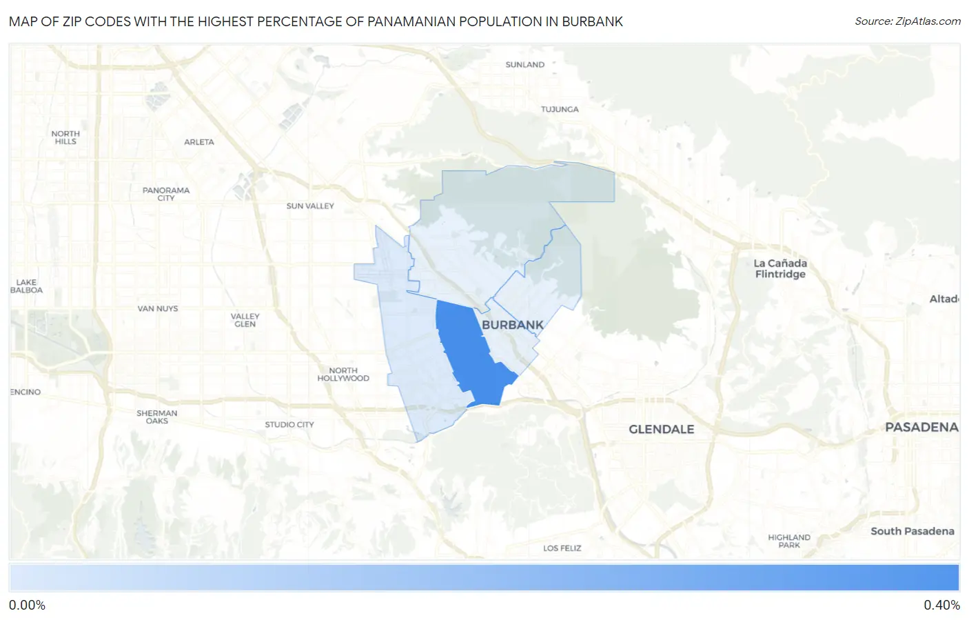 Zip Codes with the Highest Percentage of Panamanian Population in Burbank Map